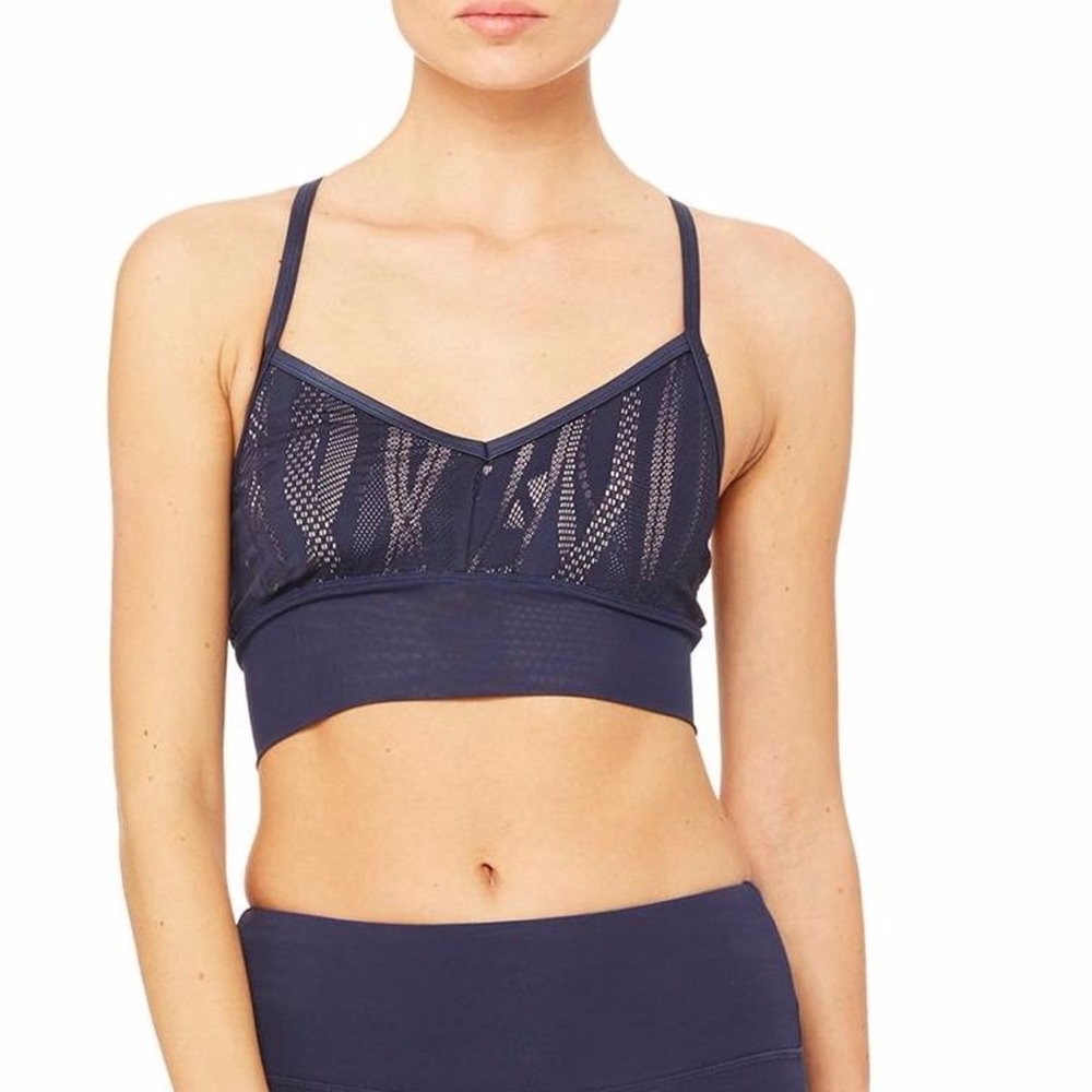 ALO Yoga Aria Bra in Navy Glossy/Buff